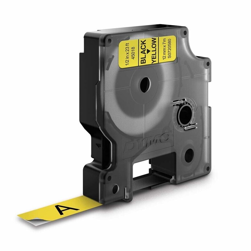 Label tape - DYMO D1 45018 - 12 mm - Sort på gul