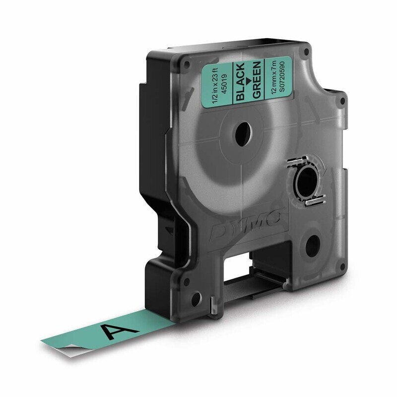 DYMO Tape D1 45019 - Label tape 12 mm sort på grøn