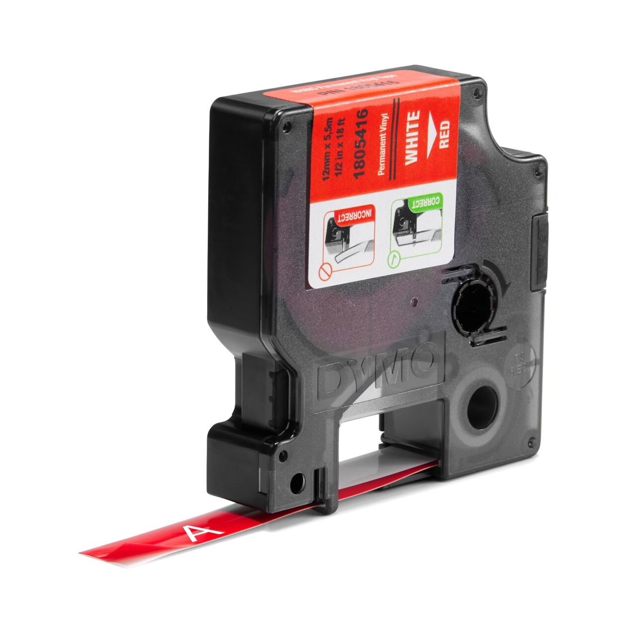 Dymo Tape Rhino 12mmx5,5m colour vinyl hvid på rød
