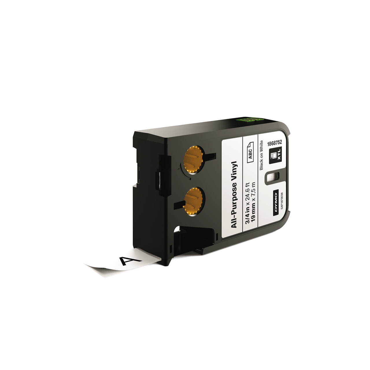 DYMO XTL 1868752 - Labeltape 19 mm x 7,5 m sort på hvid vinyl universal