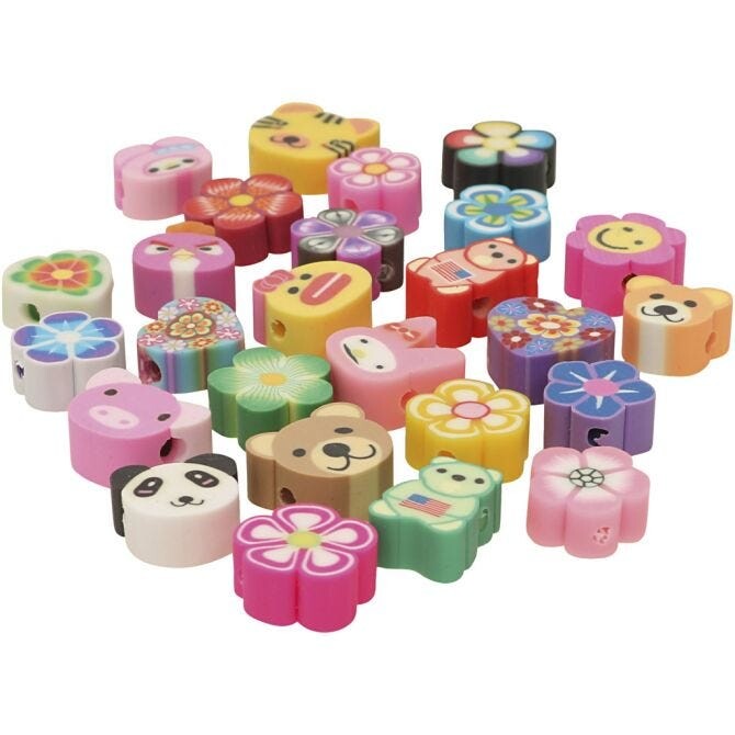 Dyre- og blomsterperler, diam. 10 mm, hulstr. 1,5 mm, 200 ass.