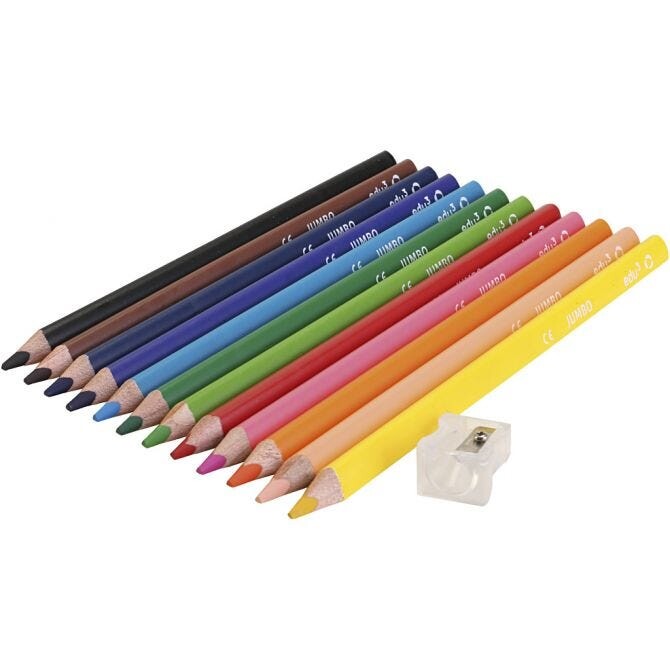 Farveblyanter, Edu Jumbo, ass. farver, tykkelse 10 mm, mine 5 mm, 12 stk.