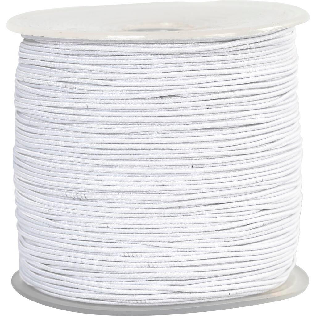 Elastiksnor, tykkelse 1 mm, hvid, 250 m/ 1 rl.