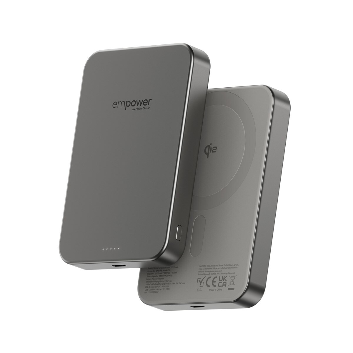 Powerbank, Empower by PanzerGlass, empower bank, trådløs, 10000mAh, Titanium, grå