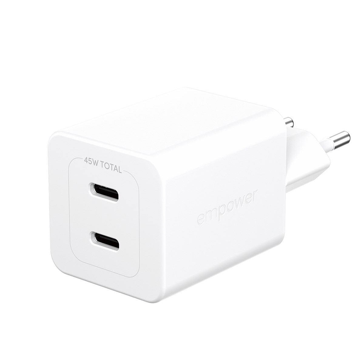 Oplader, Empower by PanzerGlass, Turbo, 45W, 2x USB-C, EU stik, Hvid