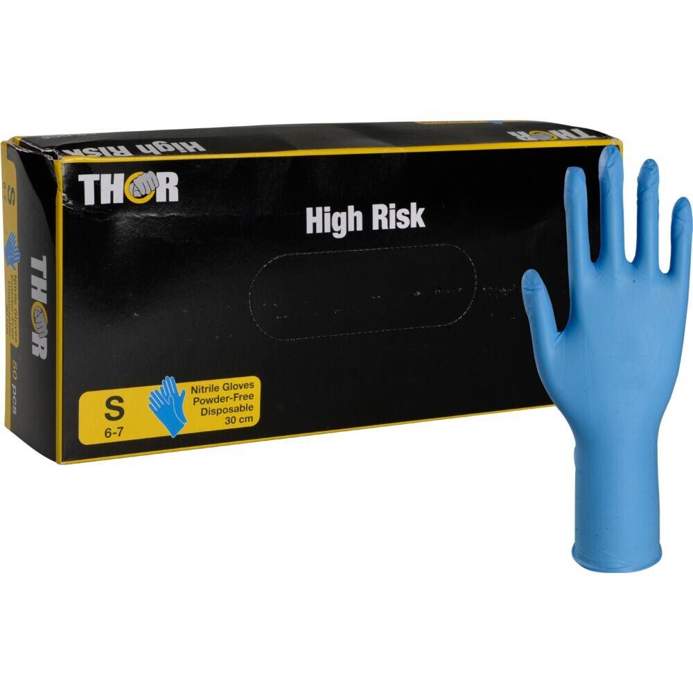 Engangshandske, THOR High Risk, S, blå, nitril, pudderfri - 500 stk