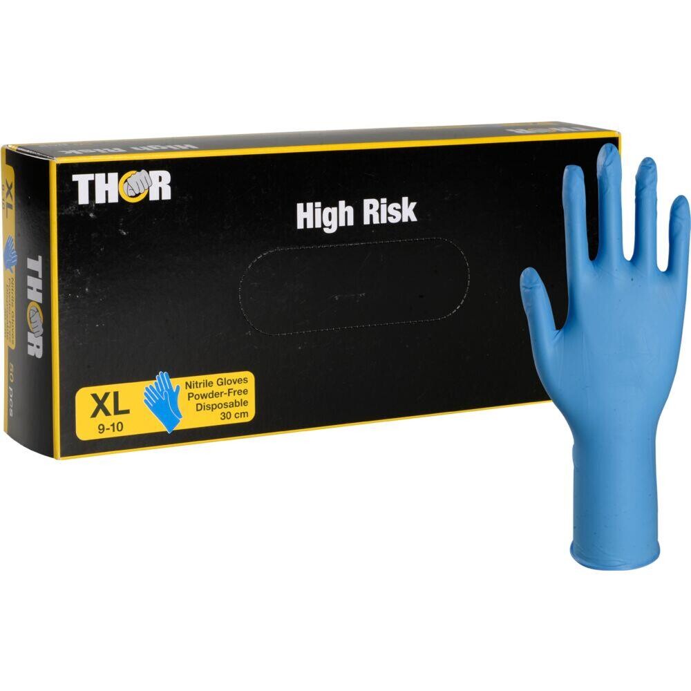 Engangshandske, THOR High Risk, XL, blå, nitril, pudderfri - 500 stk
