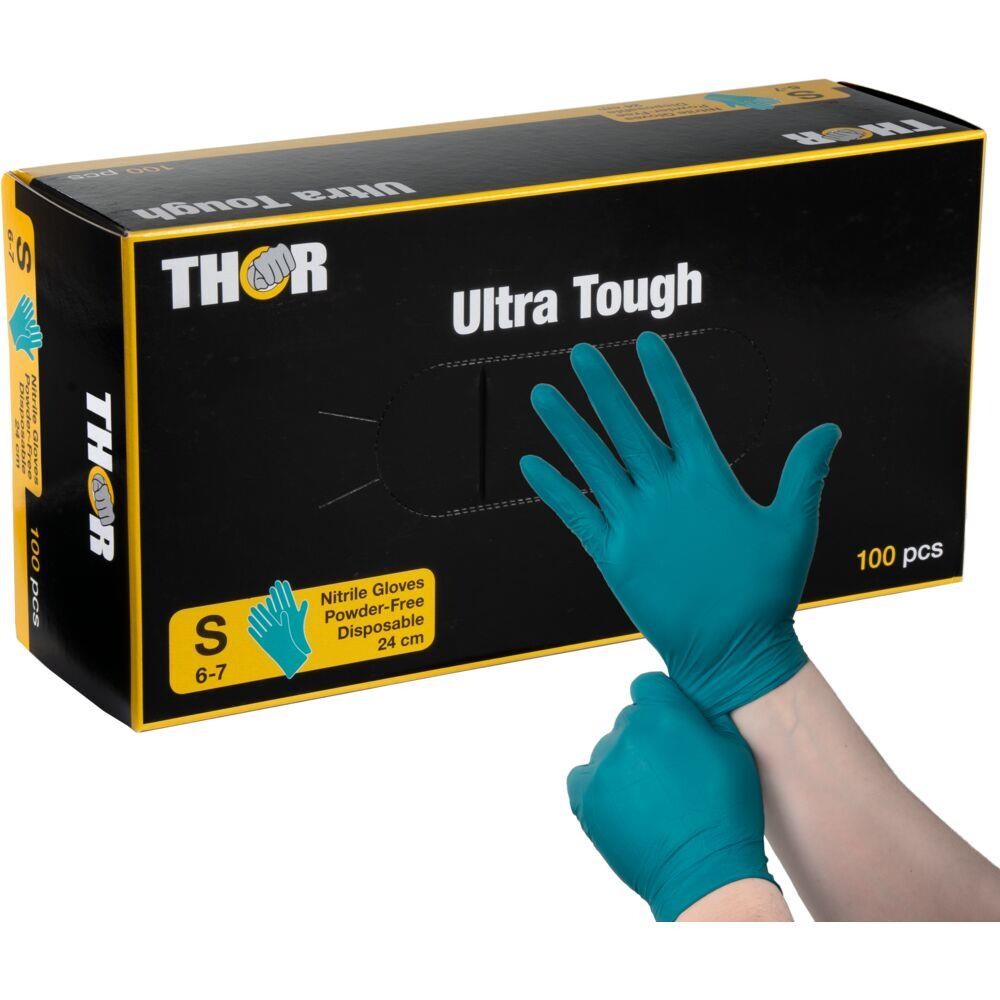 Nitrilhandsker, THOR Ultra Tough, S, grøn, nitril, pudderfri - 100 stk