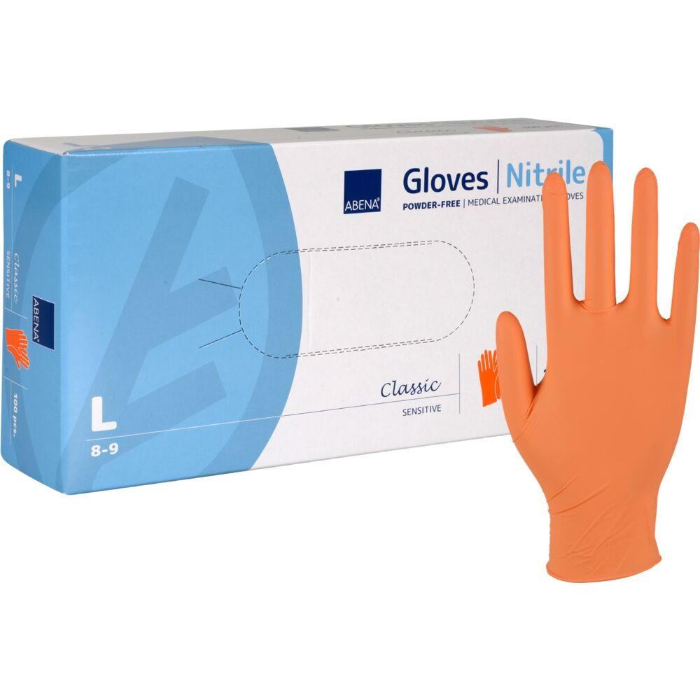 Engangshandsker - Abena Classic Sensitive - L - Orange - Nitril - Pudderfri - 100 stk.