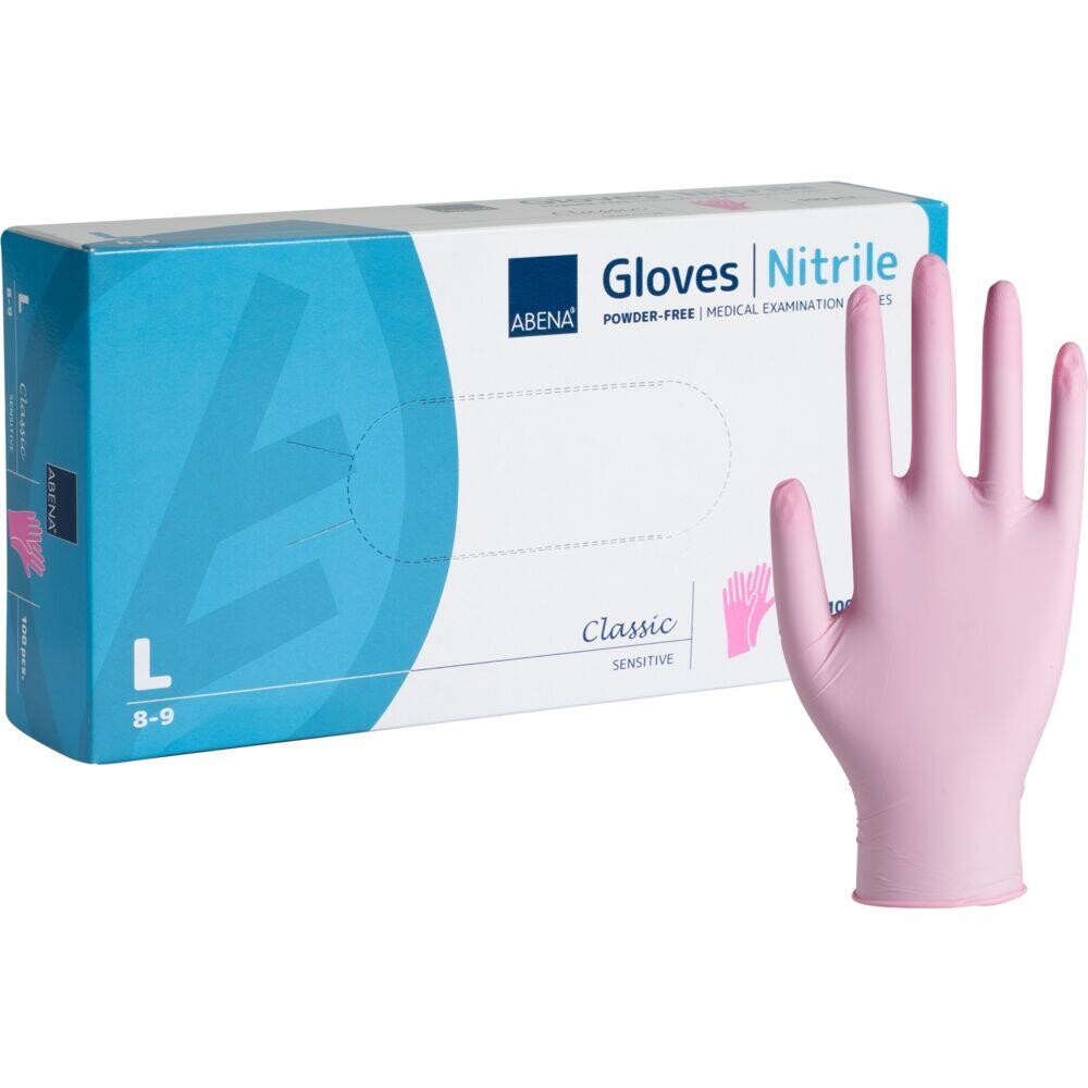 Engangshandsker - ABENA Classic Sensitive L - Pink Nitril - Pudderfri - 100 stk