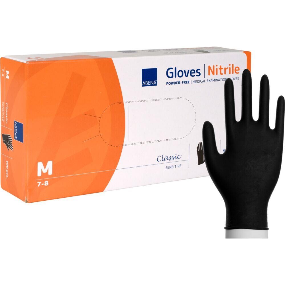 Engangshandsker ABENA Classic M sort nitril pudderfri Sensitive - 100 stk
