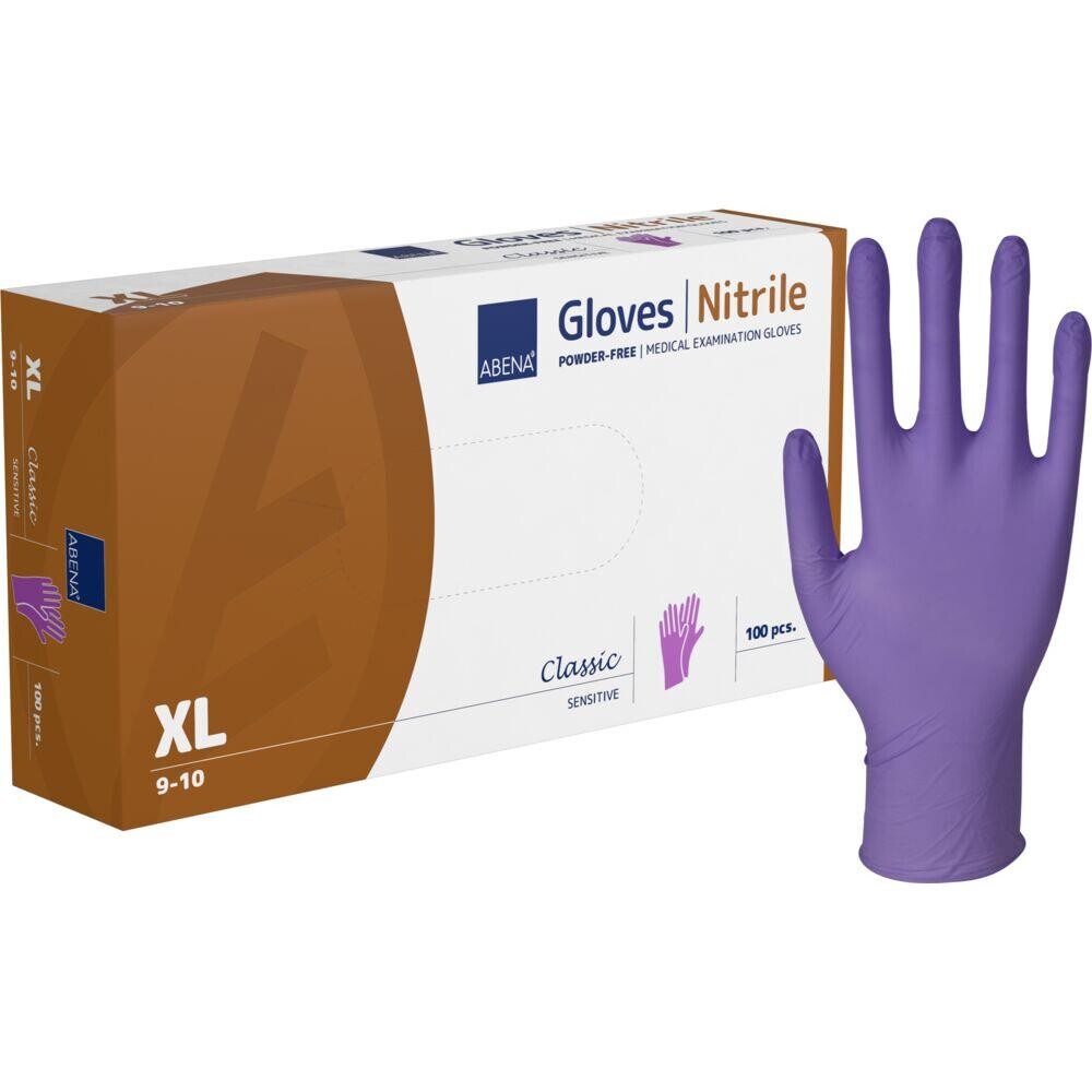 Engangshandsker ABENA Classic Sensitive XL lilla nitril pudderfri - 100 stk