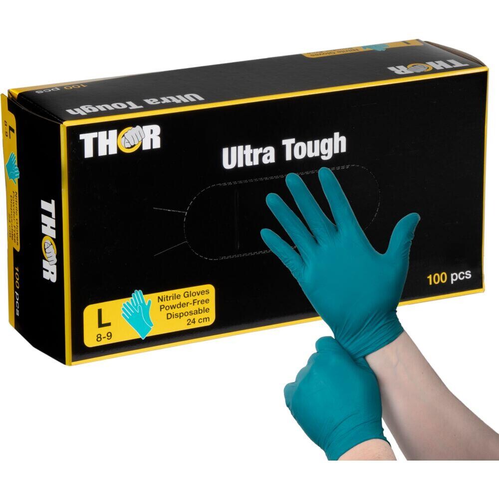 Engangshandsker THOR Ultra Tough L grøn nitril pudderfri - 100 stk