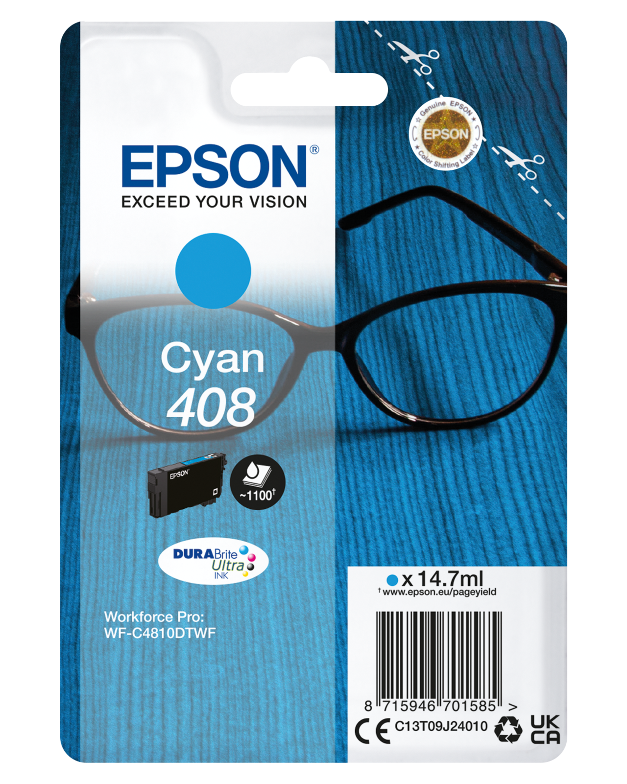 Printerblæk Epson printerblæk 408 Cyan Ink cartridge