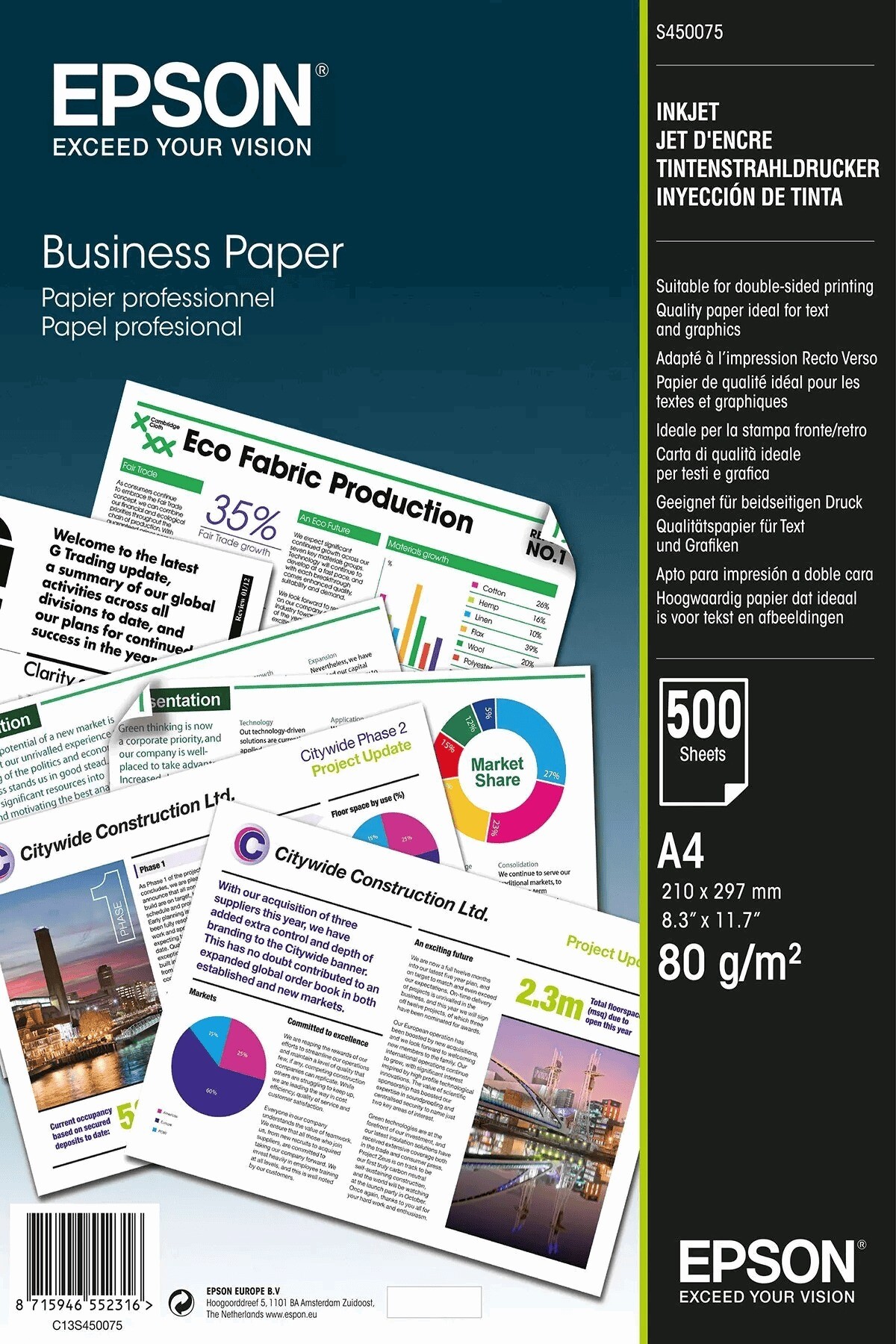 5 stk. Epson A4 Business Paper - Kopipapir - 80g - 500 ark