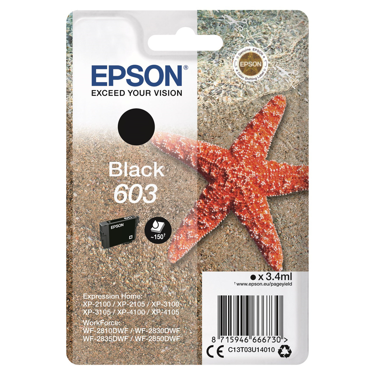 Epson T03U 603, Blækpatron, Sort