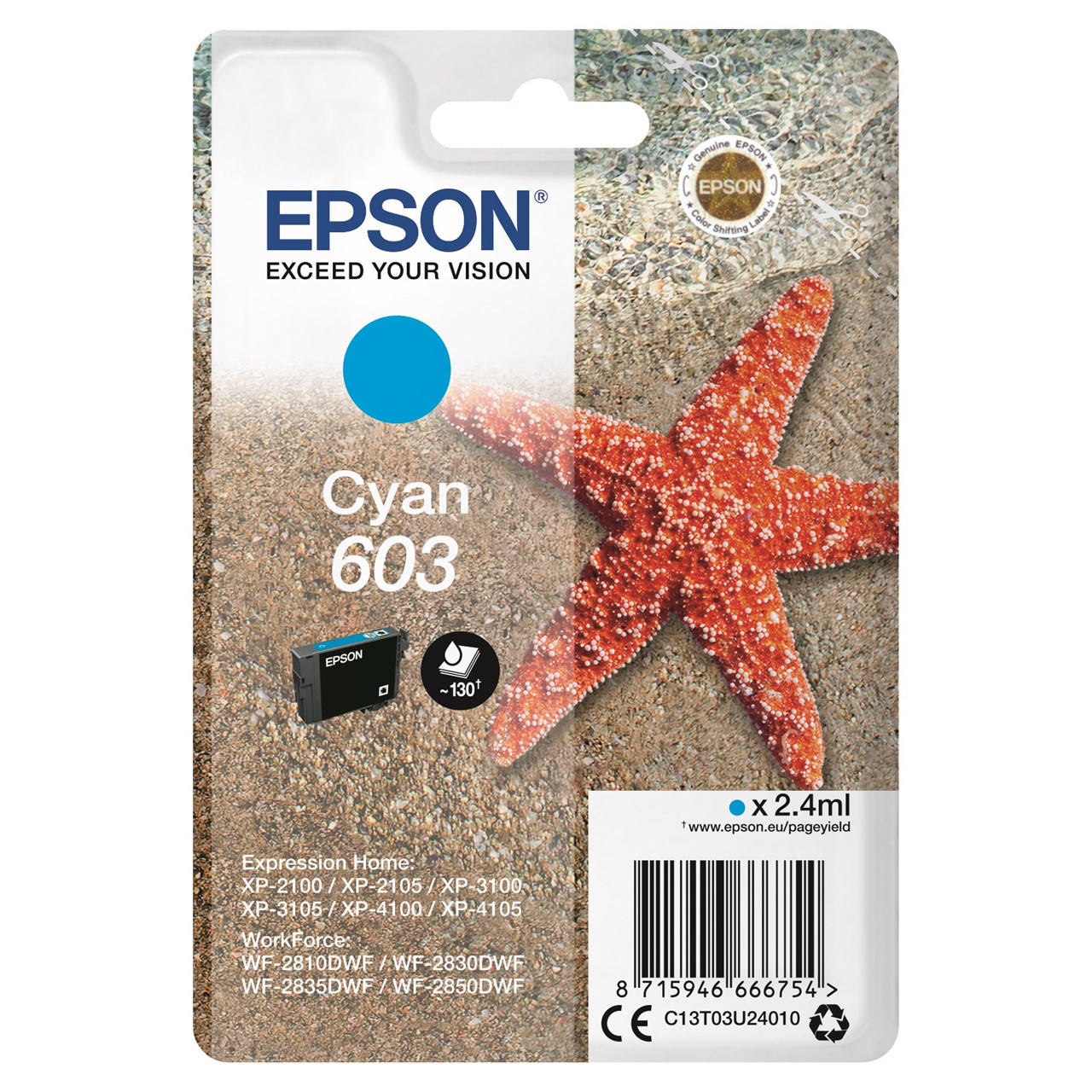 Epson T03U 603, Blækpatron, Cyan