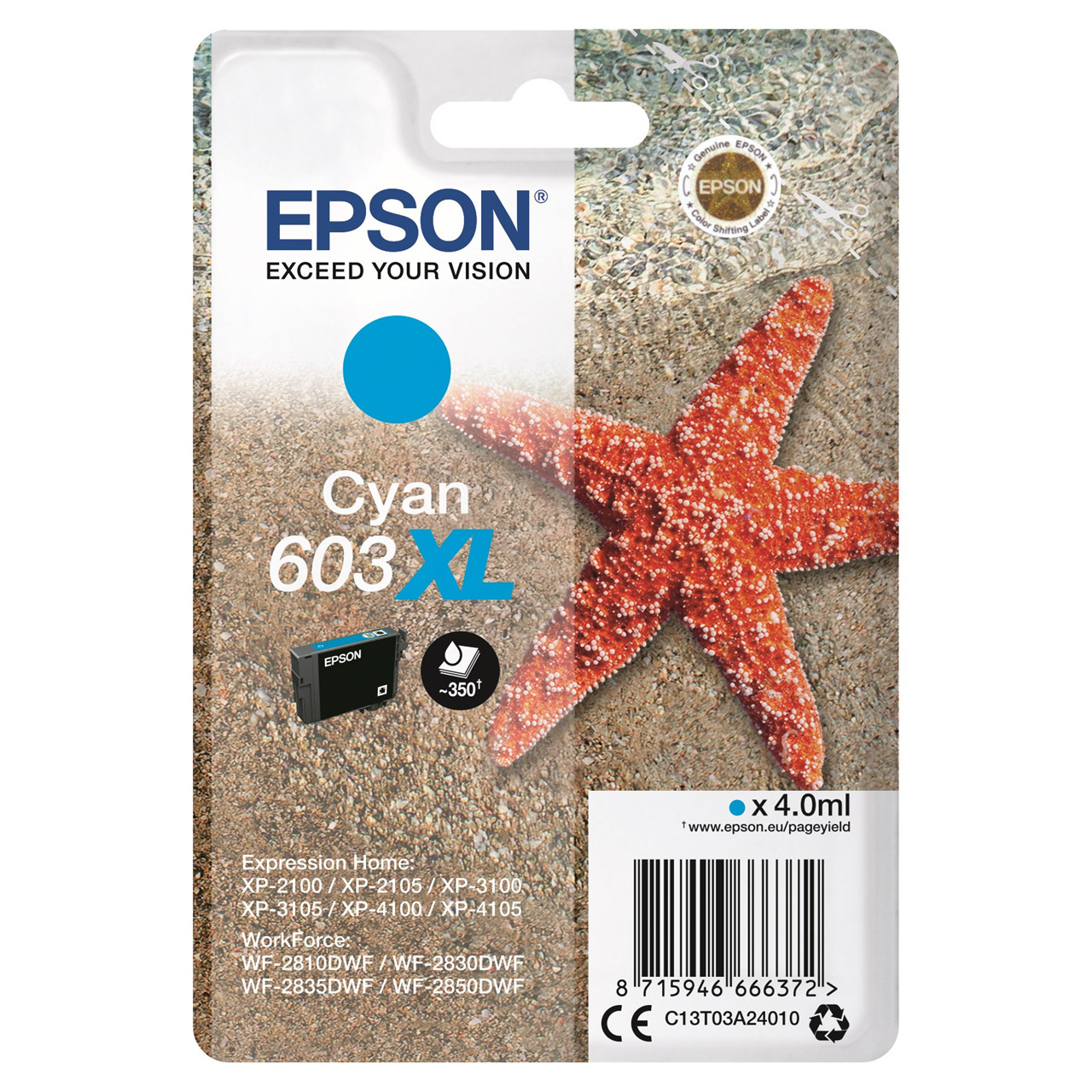Epson T03U 603XL, Blækpatron, Cyan