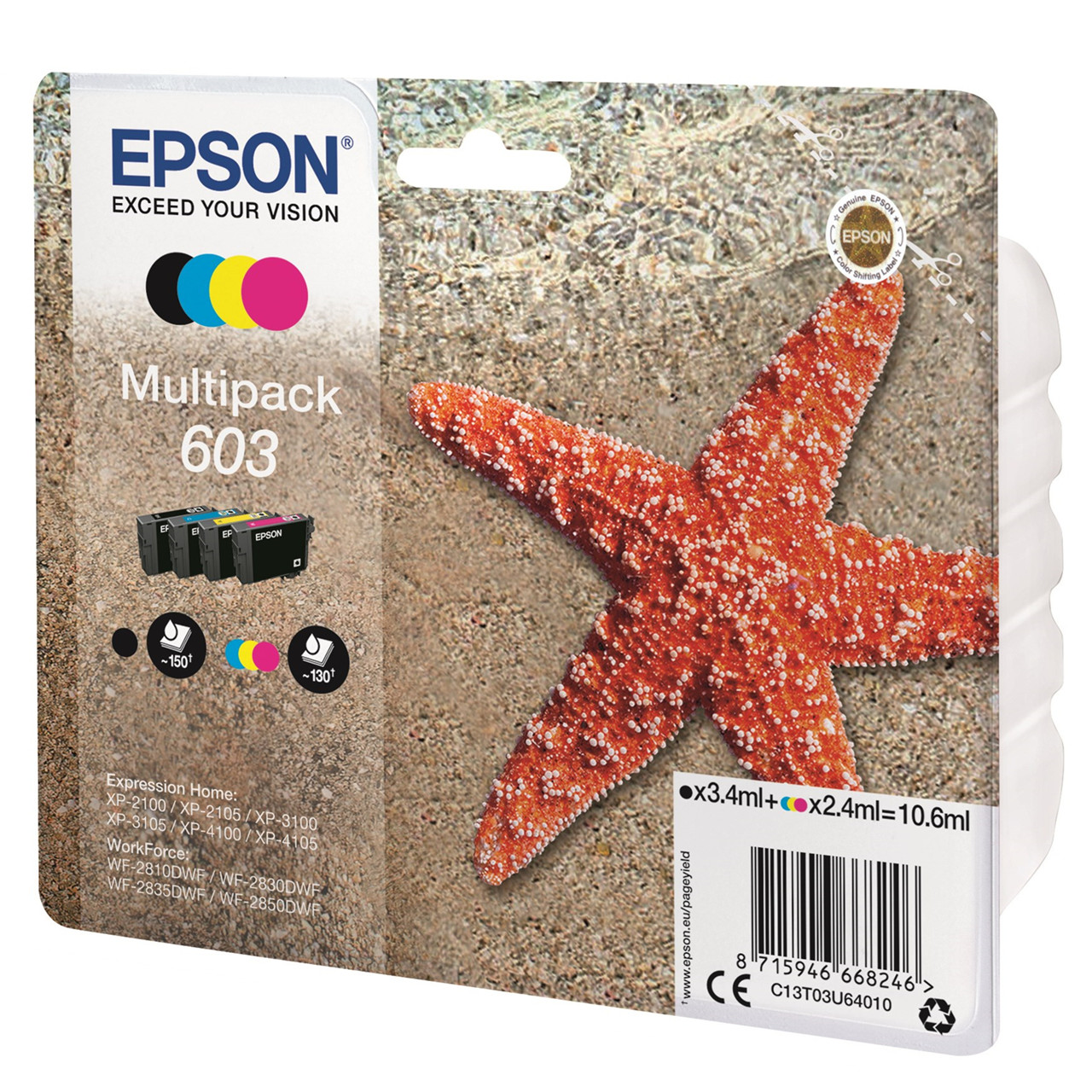 Epson T03U 603, Blækpatron, Sampak med 4 farver
