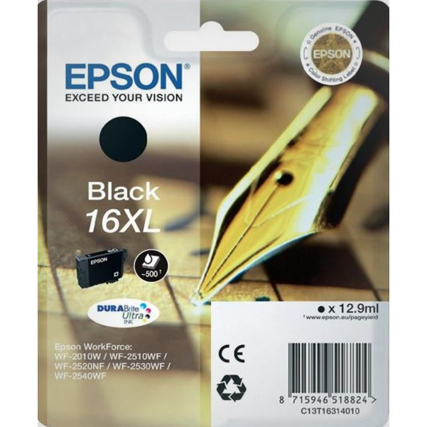 Blækpatron - Epson T1631 XL - Sort - Ca. 500 sider
