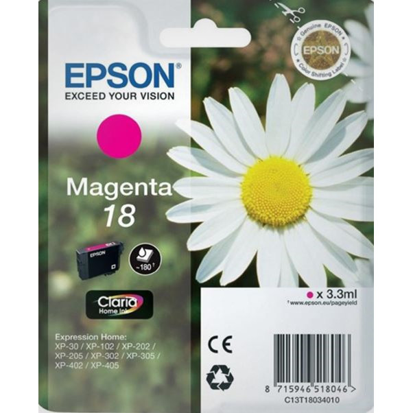 Epson T1803, Blækpatron, Magenta, 180 sider