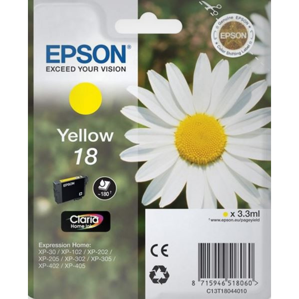Epson T1804, Blækpaatron, Gul, 180 sider