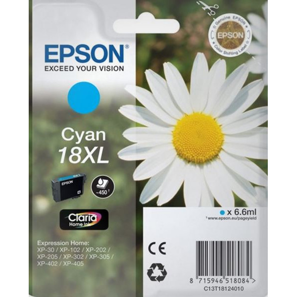 Epson T1812 XL, Blækpatron, Cyan, 450 sider