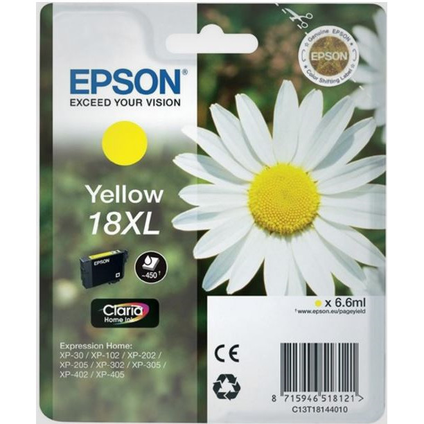 Epson T1814 XL, Blækpatron, Gul, 450 sider