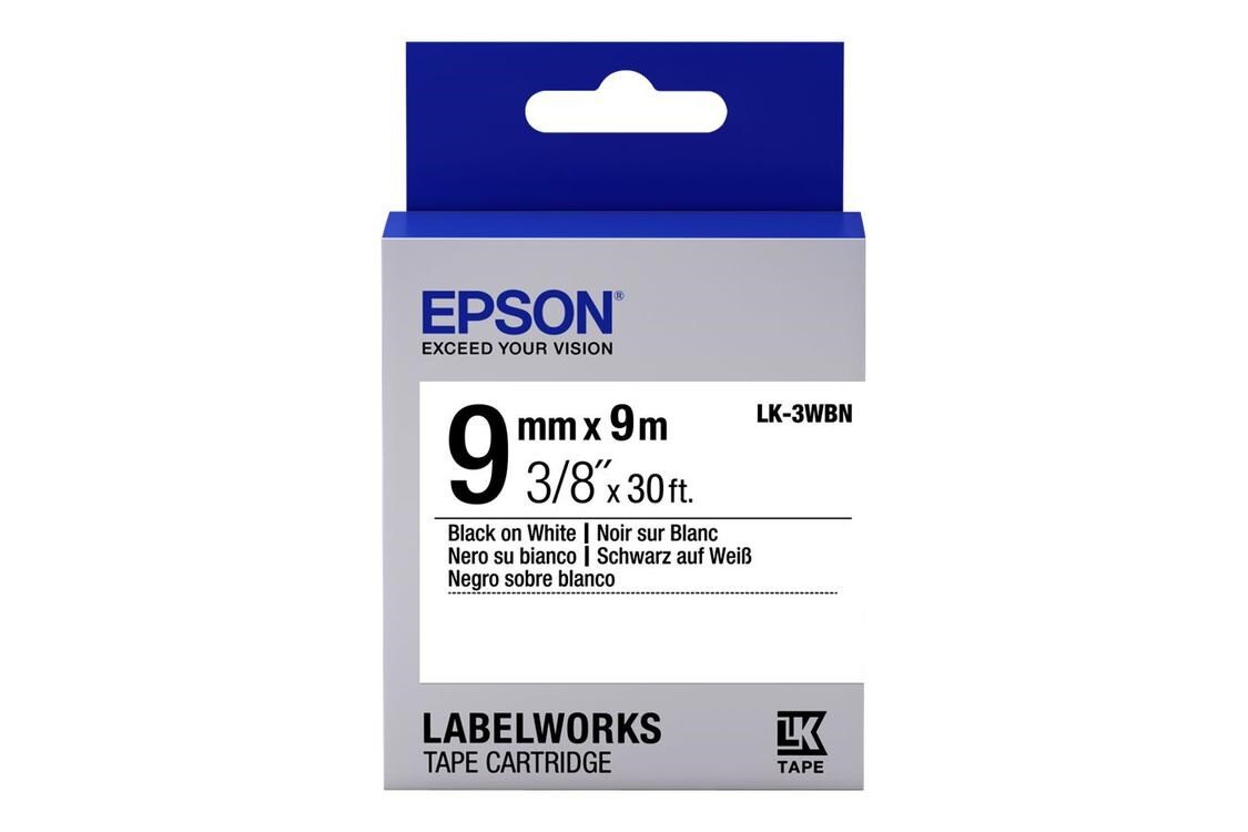 5 stk. Tape - Epson LK-3WBN - Sort på Hvid - 9 mm x 9 m