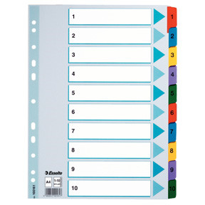 10 stk. Esselte Mylar Indices A4 1-10 Multicolour - Køb minimum 10 stk.
