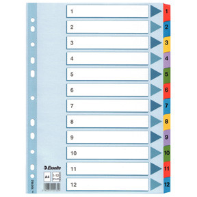 10 stk. Esselte Mylar Indices A4 1-12 Multicolour - Køb minimum 10 stk.