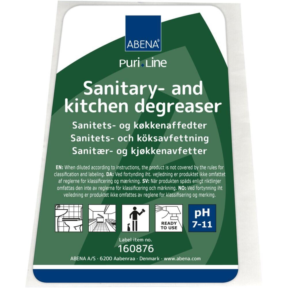 Etiket, ABENA Puri-Line, til Sanitetsrengøring, alkalisk/affedtende