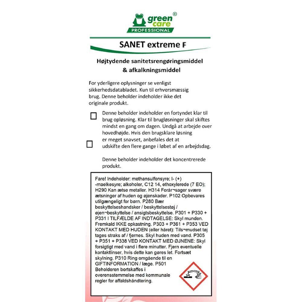 Etiket, Green Care Professional, til SANET Extreme F