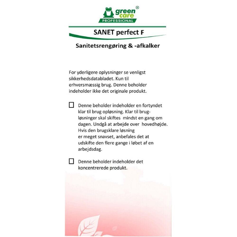 Etiket Green Care Professional til SANET Perfect F