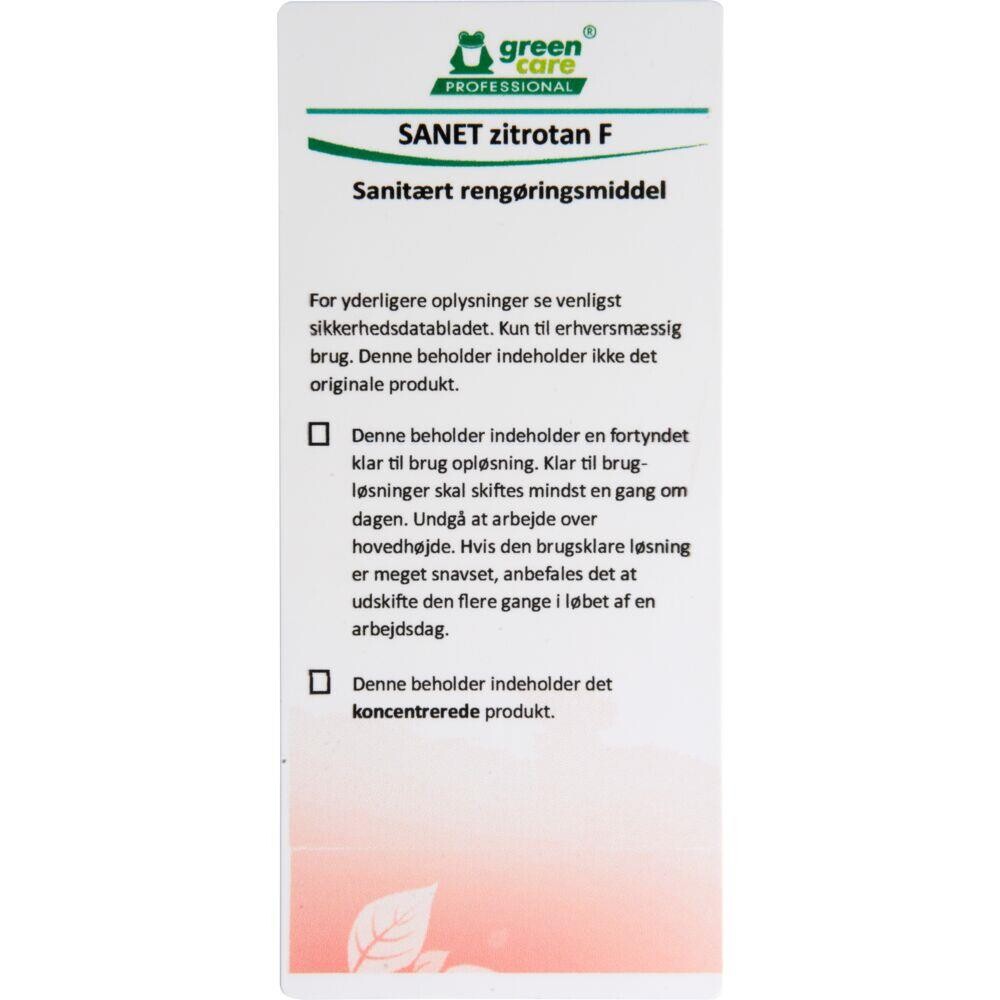 Etiket Green Care Professional til SANET Zitrotan F