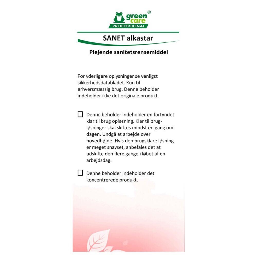 Etiket til bruseflaske Green Care Professional til SANET Alkastar