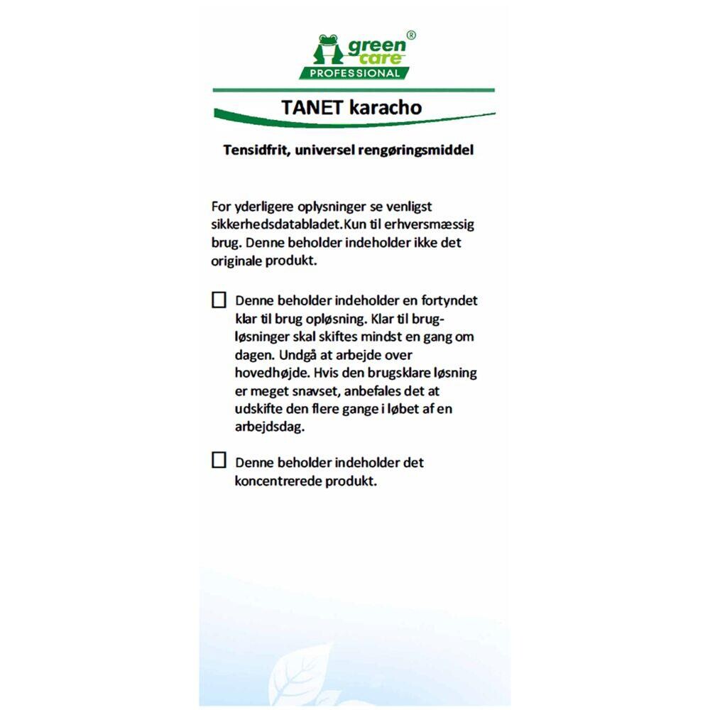 Etiket til bruseflaske Green Care Professional til TANET Karacho