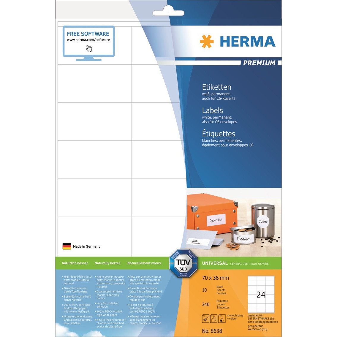 Etiketter print selv HERMA Premium 70x36 (240)