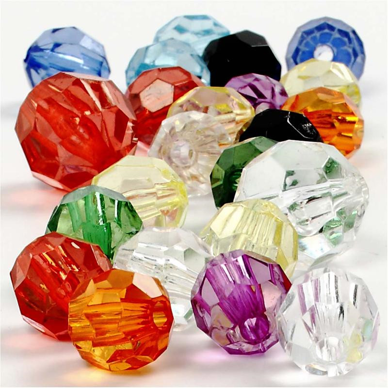 Facetperlemix - Akryl - 10/12/16mm - Hul 1–2,5mm - 700ml (ca. 440 stk) - Ass. farver