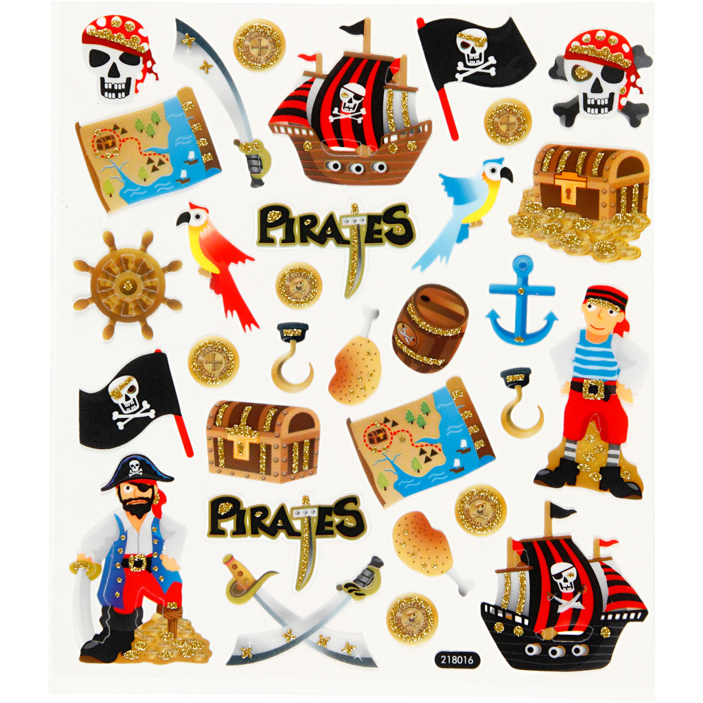 Glitterstickers pirater - ark 15 x 16,5 cm