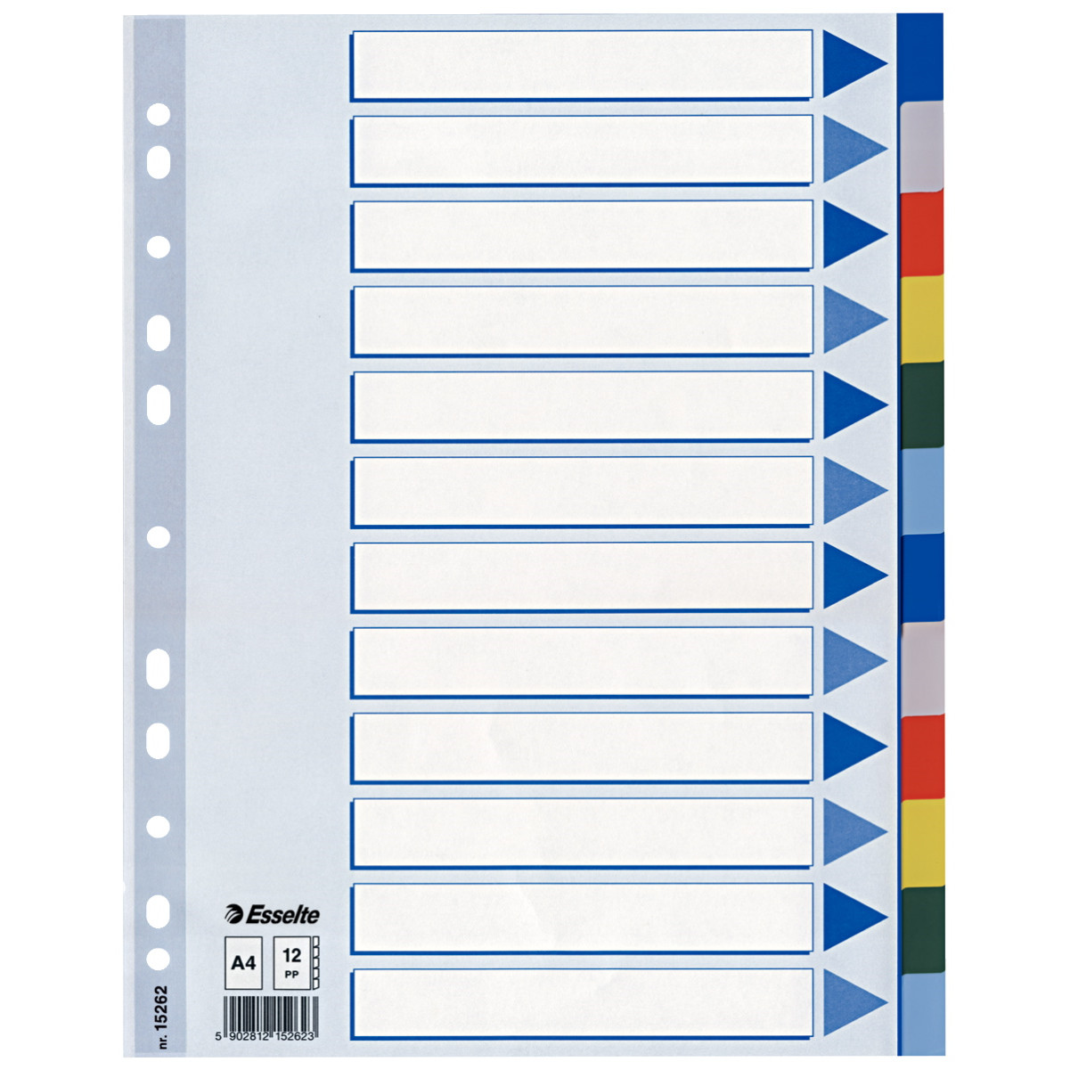 Faneblade Esselte plast A4 12-delt 15262 - 10 stk