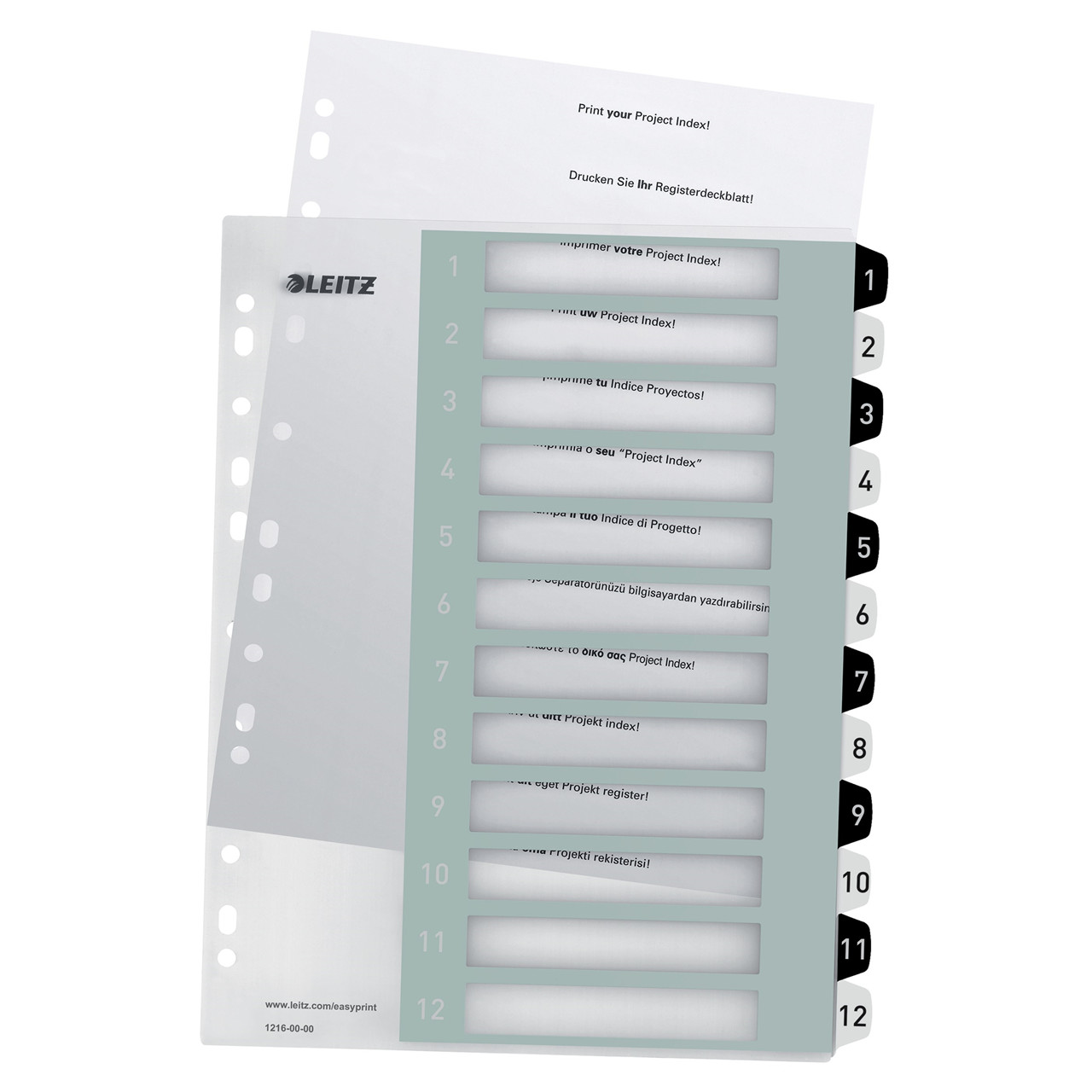 Faneblade Leitz printbar PP A4+ 1-12 hvid-sort
