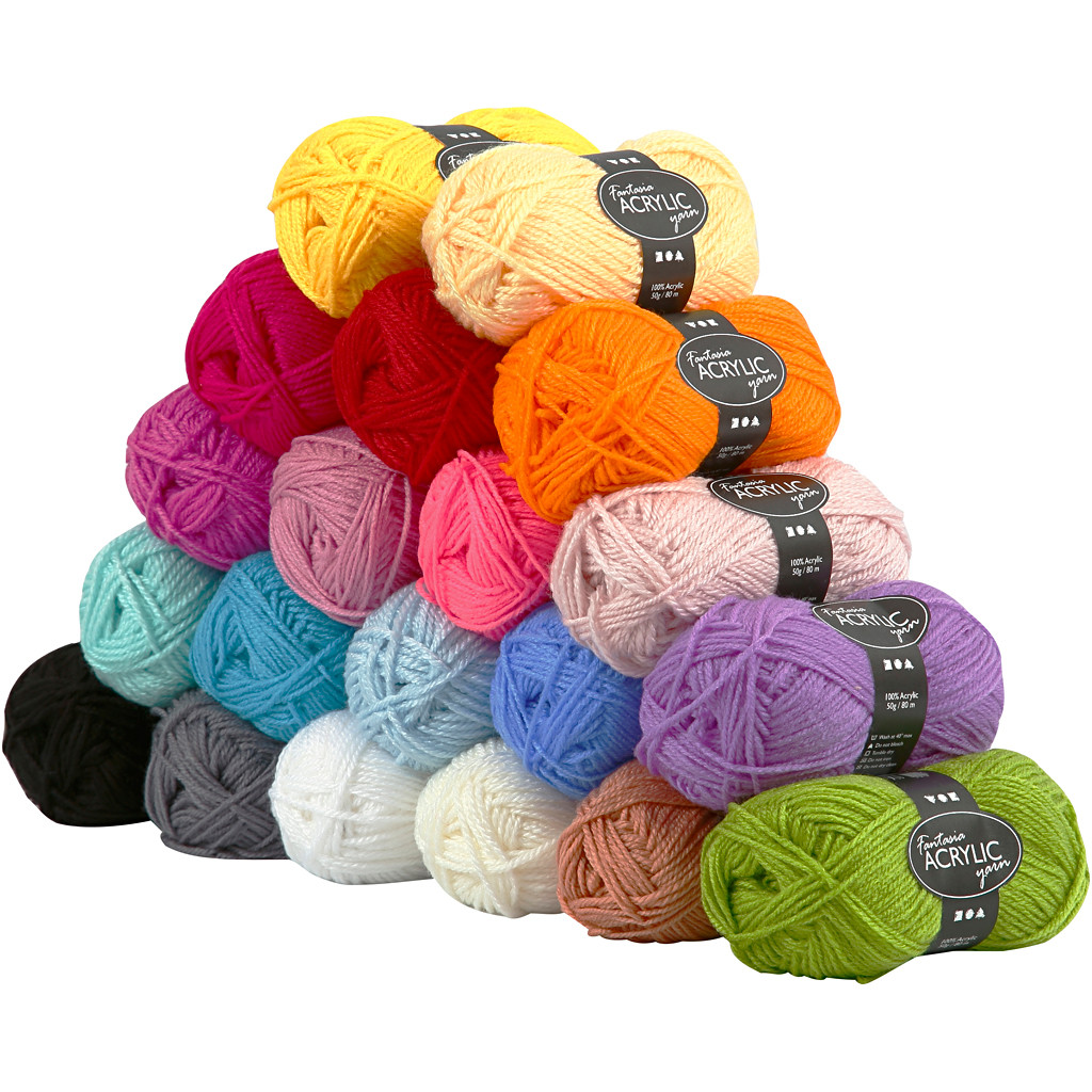 Acryl garn Fantasia længde 80 meter assorteret farver - 20 x 50 gram