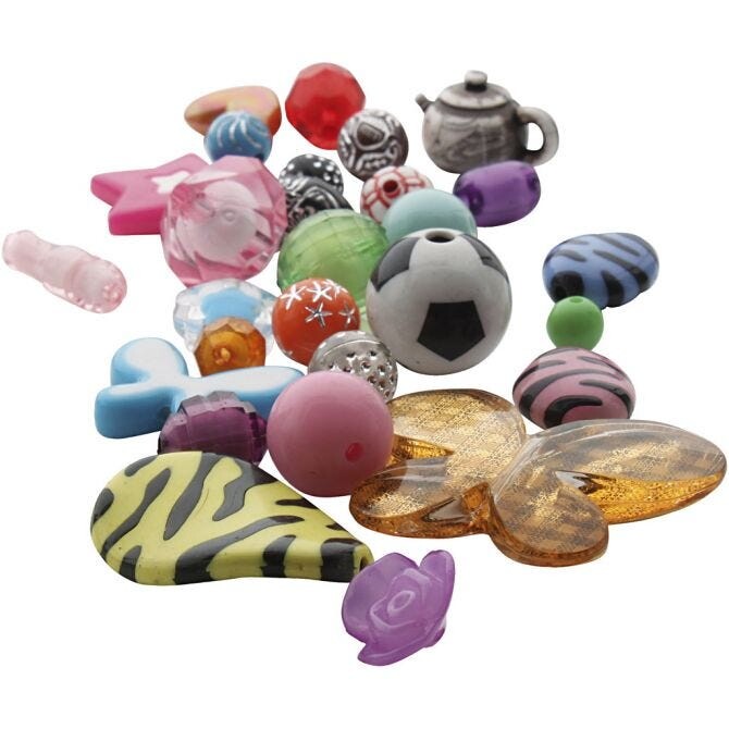 Fantasy plastperlemix, str. 5-35 mm, hulstr. 1-4 mm, 1000 g