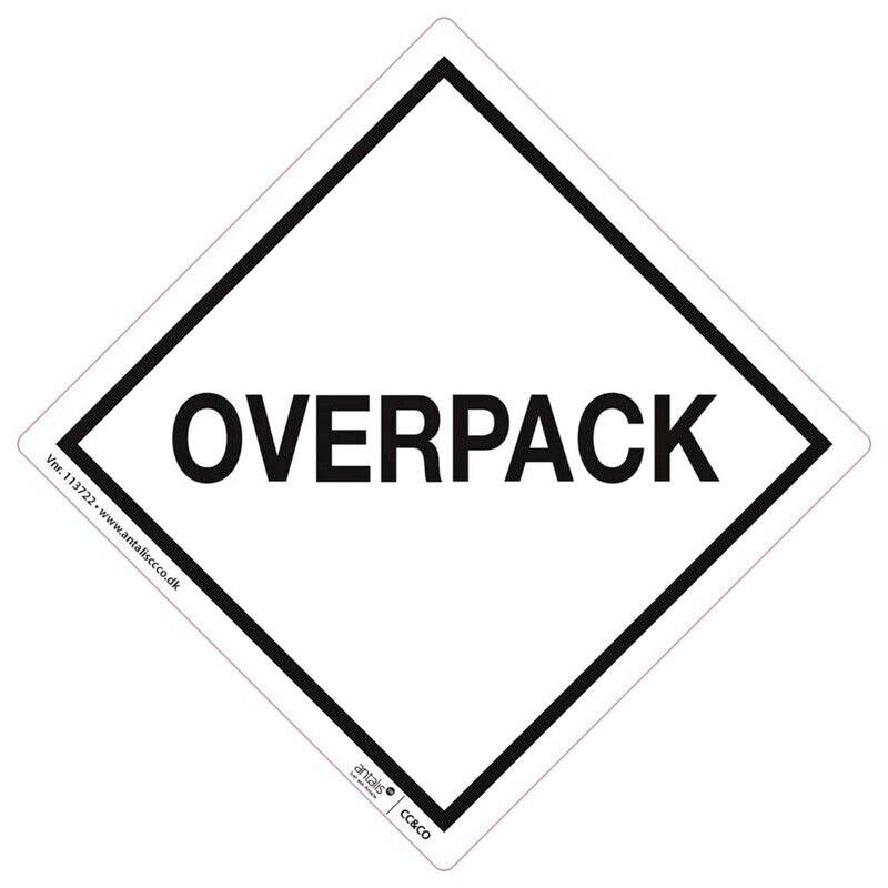 Fareetiket Overpack hvid/sort 100x100mm 250stk