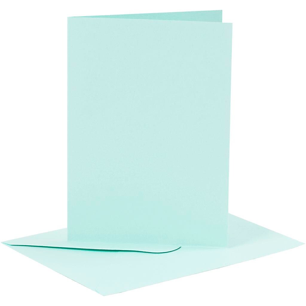 Farvede kuverter og kort str. 10,5 x 15 cm lys blå - 6 sæt