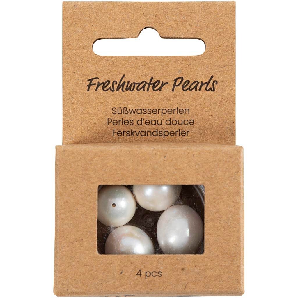 Ferskvandsperler - Perlemor - 13–14mm - Hul 0,8mm - 4 stk