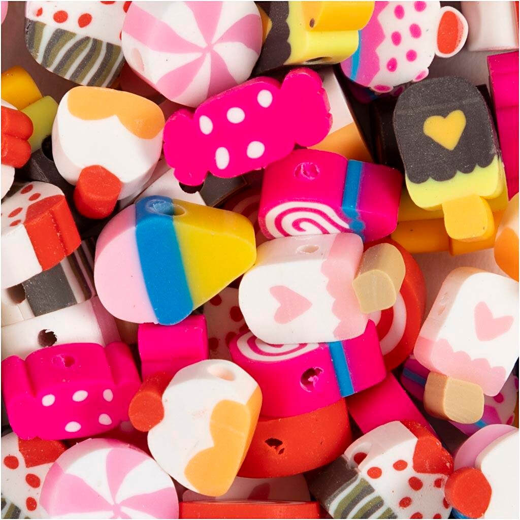 Figurperler Slik kager og is diam. 10 mm hulstr. 1,5 mm - 200 stk