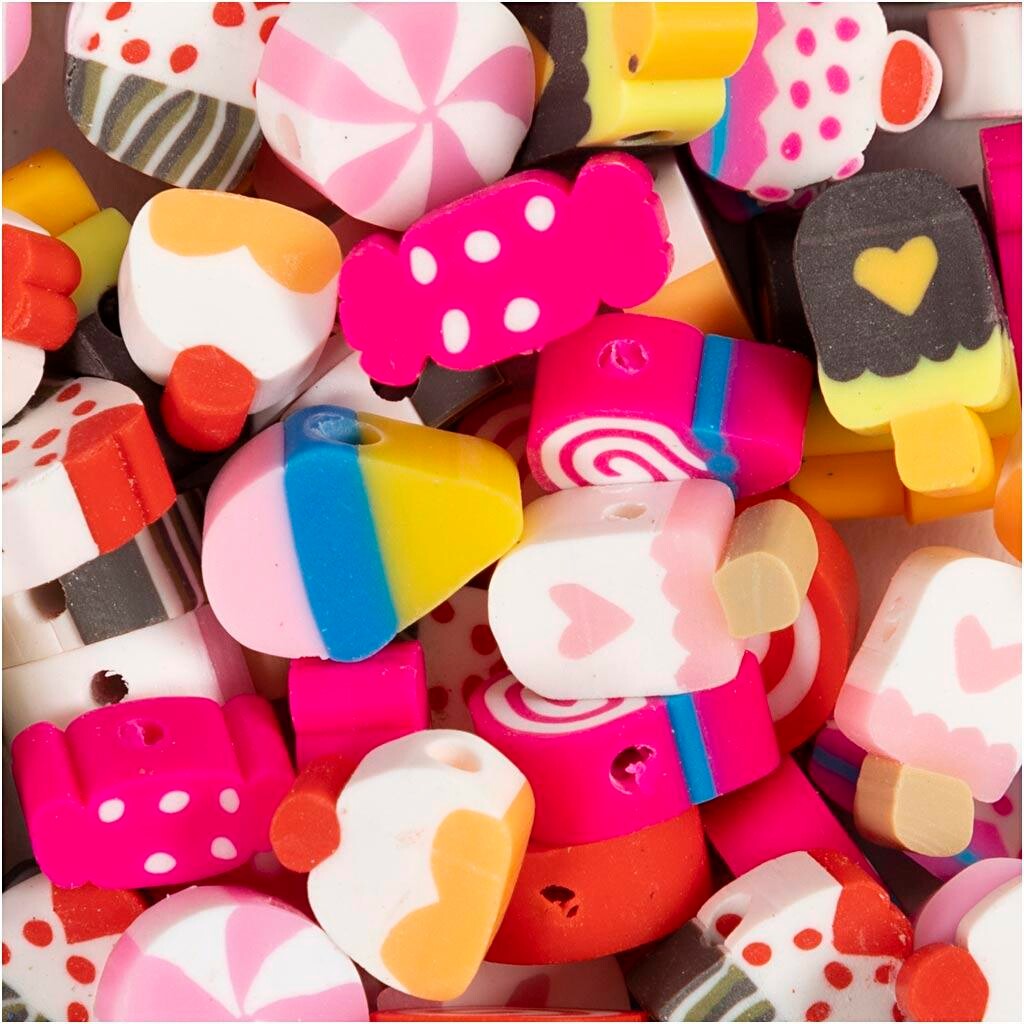 Figurperler Slik kager og is diam. 10 mm hulstr. 1,5 mm - 60 stk