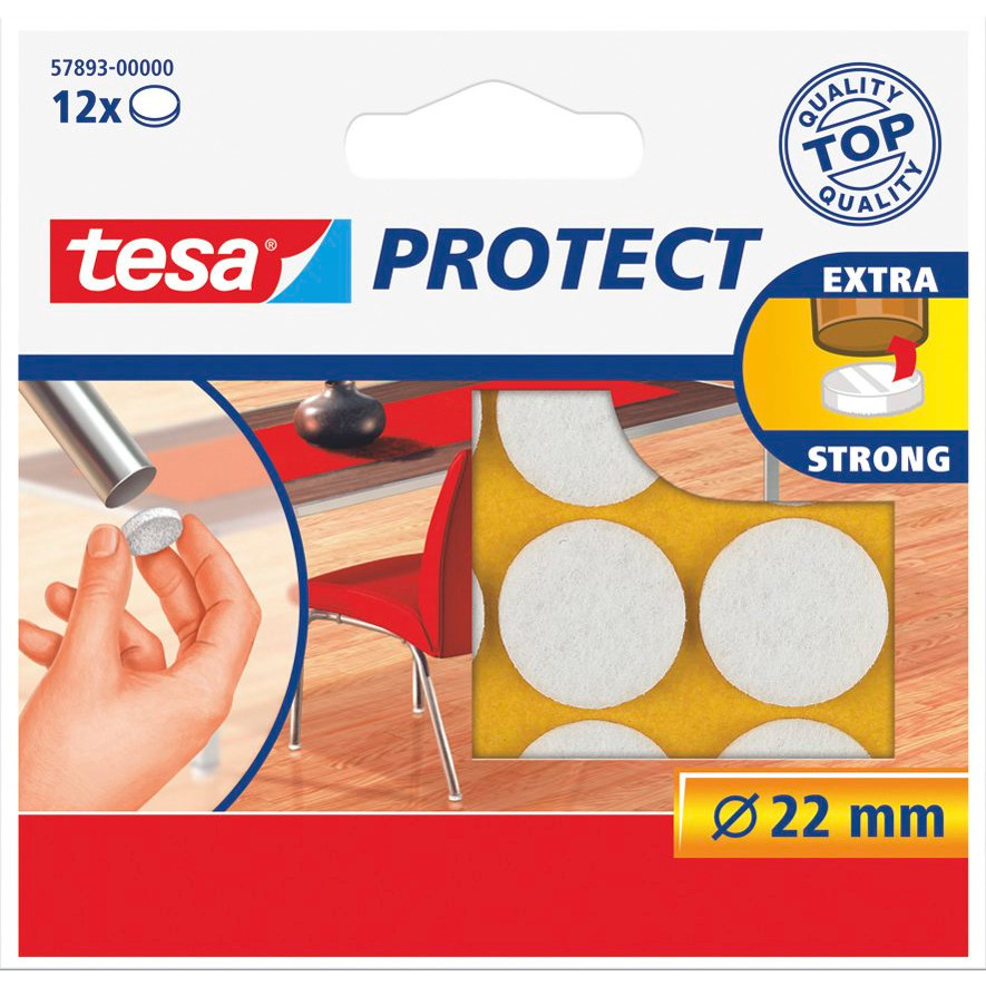 Filtpuder tesa hvide - Ø 22 mm - 12stk i en pakke